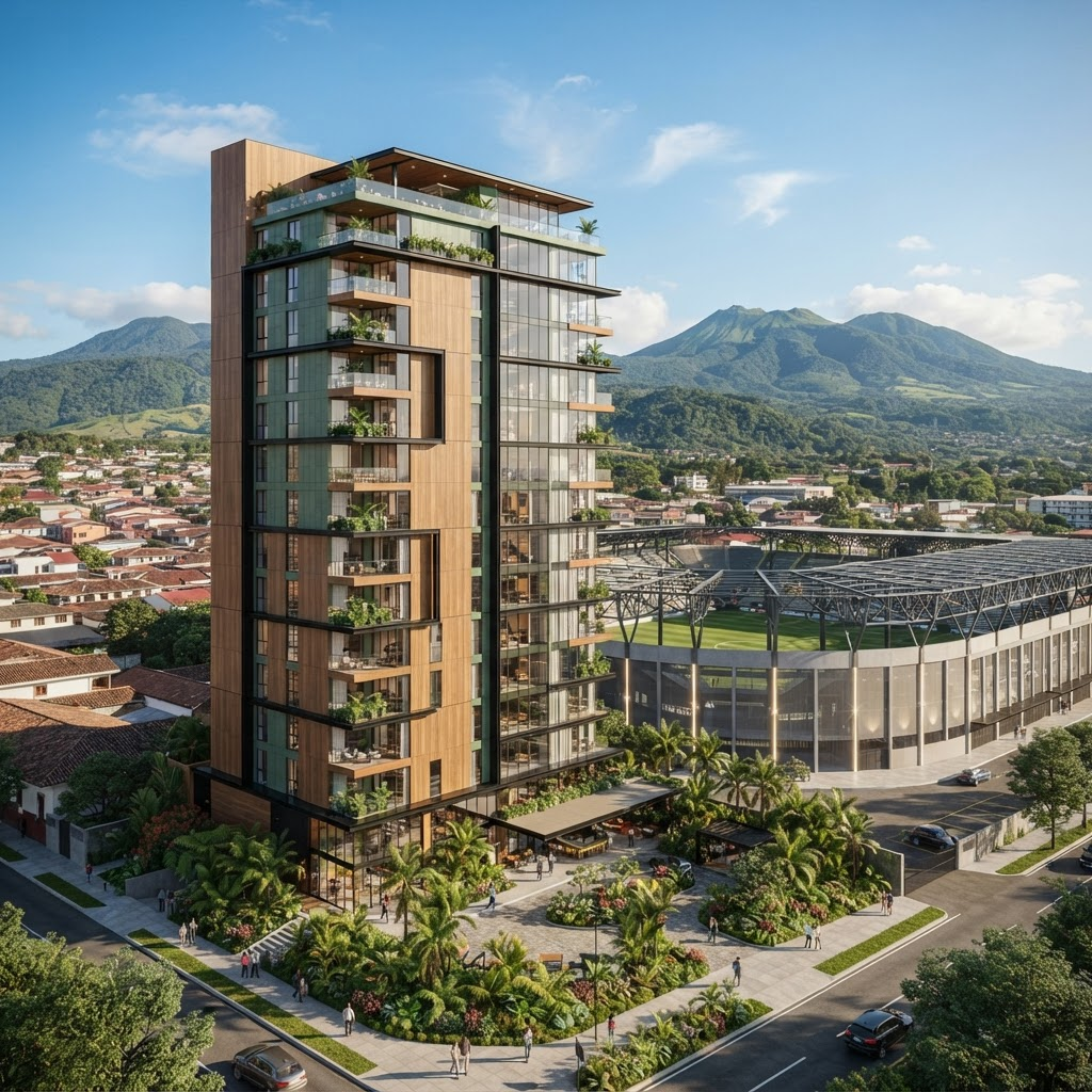 Exterior of VISTAH Heredia beside the stadium